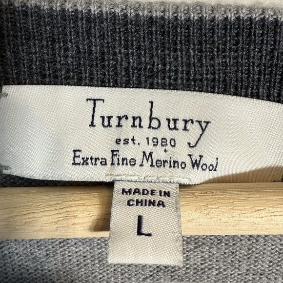 NWOT Turnbury Merino Wool Cable Knit V-Neck Sweater Pullover Men's Large Gray - Picture 7 of 12